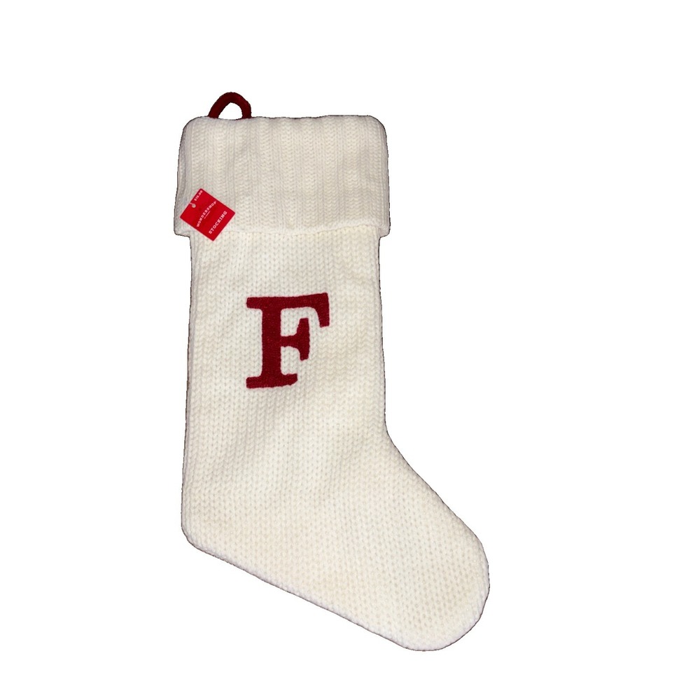 Wondershop White Monogram Christmas Stocking Red Embroidered Initial Letter F
